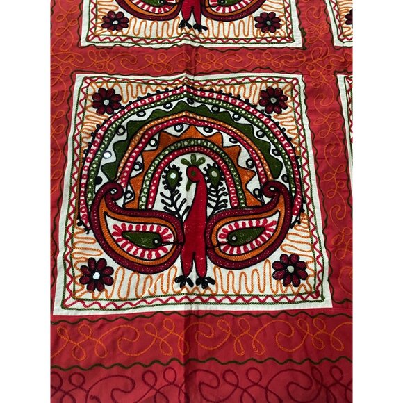 Block Embroidered Indian Cotton Peacock Quilt Light Boho Summer Bedspread Throw - Picture 8 of 16